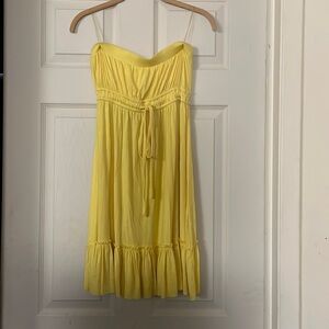 Yellow, strapless sundress